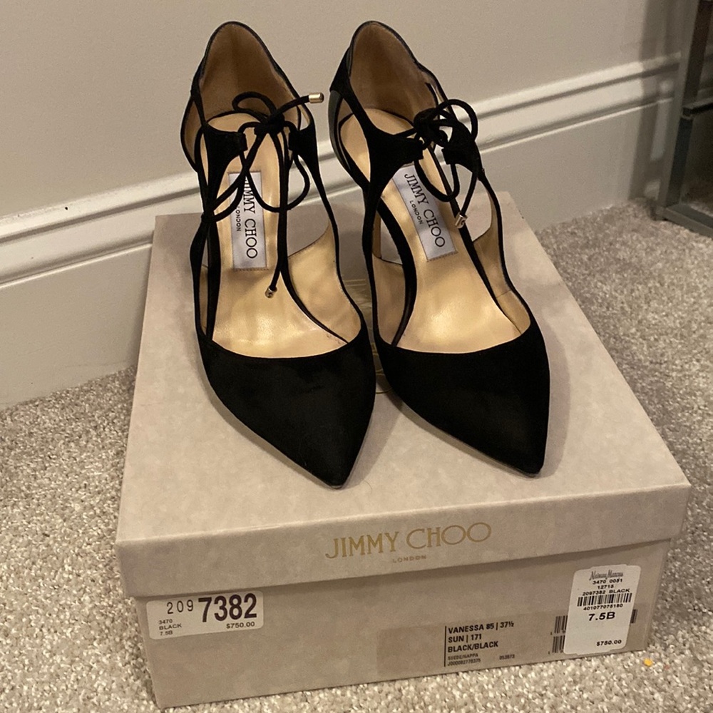 Jimmy Choo Vanessa 85 Black Suede Pumps Size 7.5 B